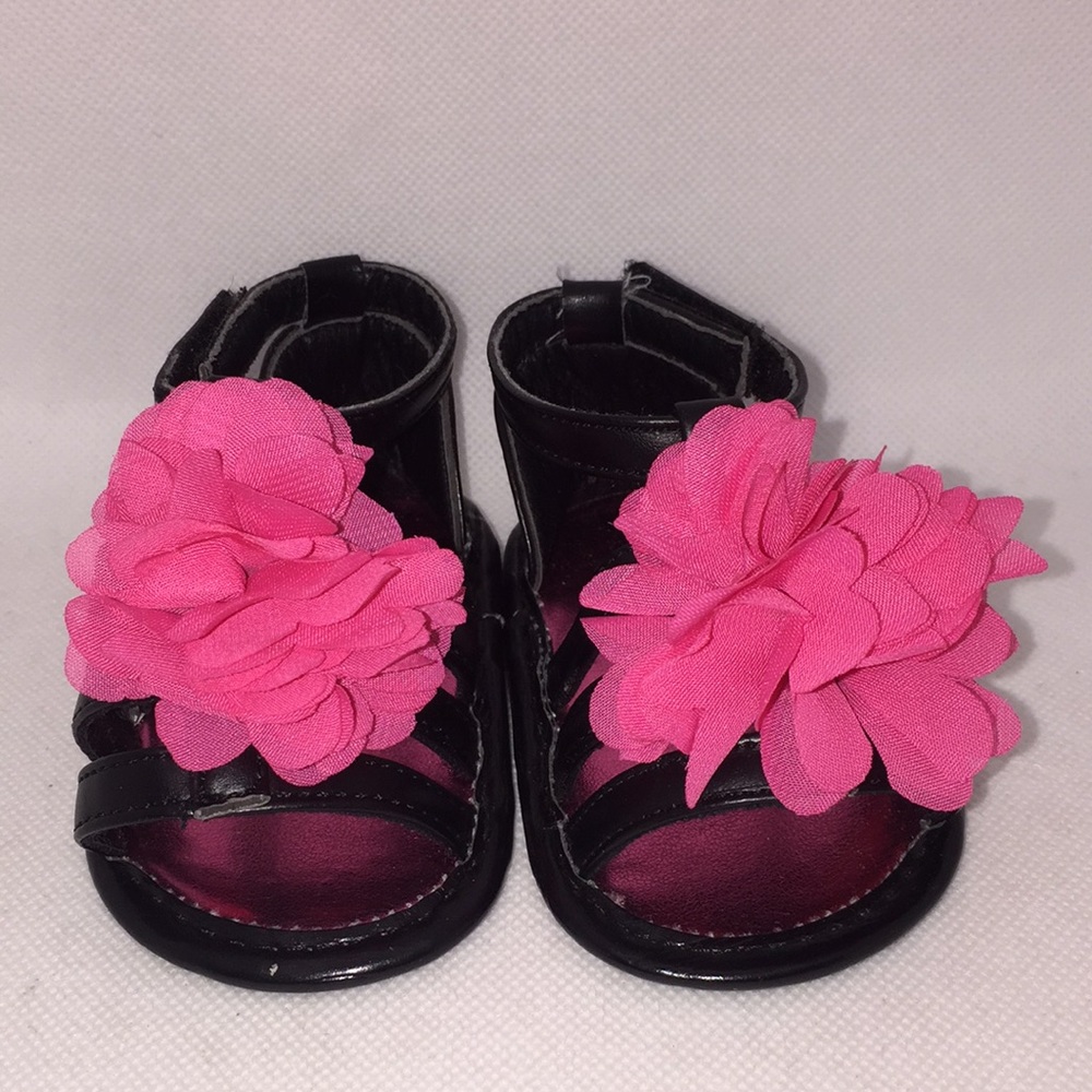 Tender Toes Infant Baby Girls Floral Sandals Black Pink Dressy Formal